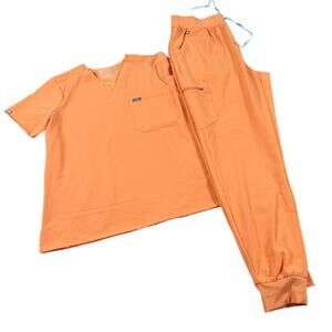 FIGS Scrub Set Women Orange Medical Uniform Catarina Top L/Zamora Pant  XLT